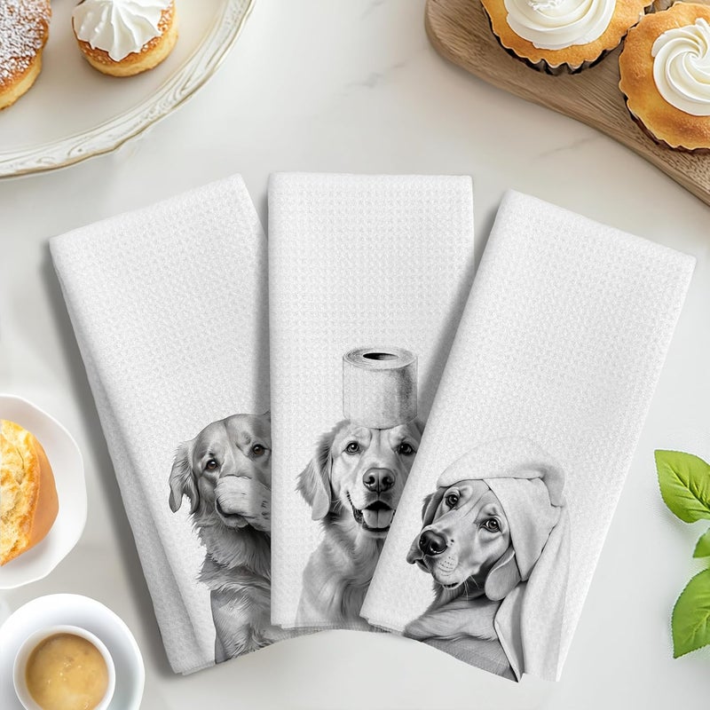 LUKIPOM Funny Golden Retriever Gifts Bathroom Hand Towels Set of 3, Golden Retriever Gifts for Women, Dog Bathroom Decor,16x24 Inch - Image 5